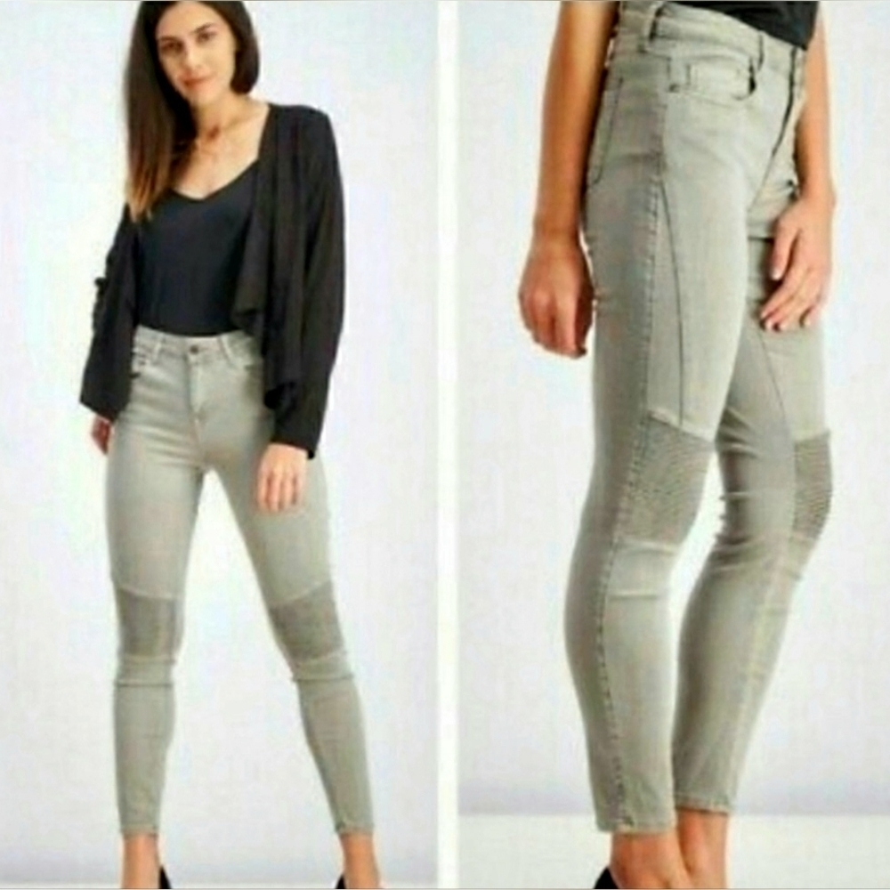 NWT Pistola Audrey Moto Olive Skinny Jeans with Ribbed Knee Detail size 29